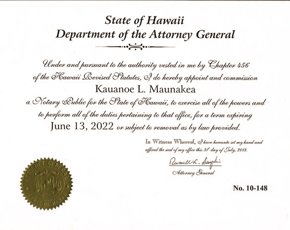 Certified Mobile Notary Certified NSA (Notary Signing Agent) Hawaii
